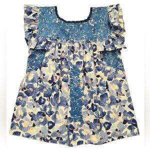 MI GOLONDRINA Soledad Blouse Blue and White Floral
